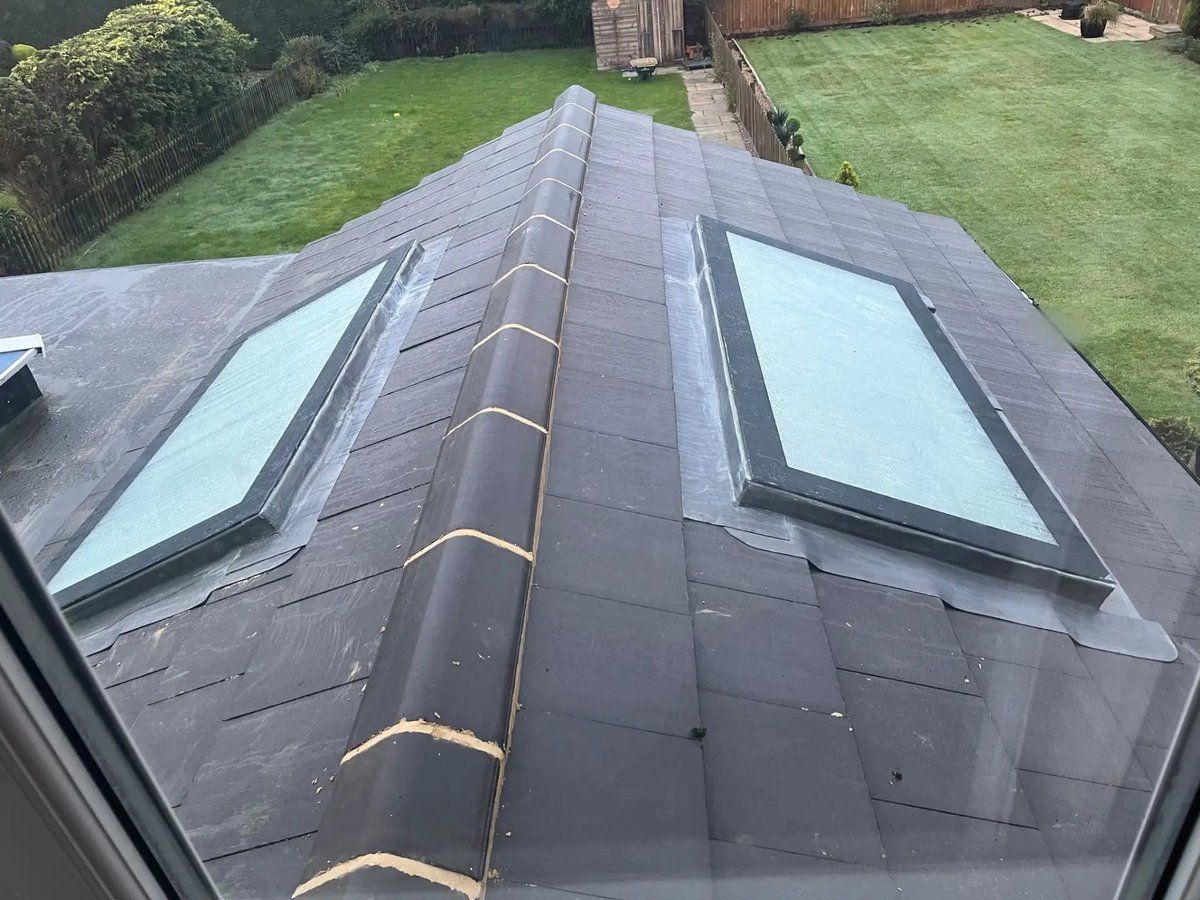 Finished extension roof with ridge tiles and two rooflights, Warboys