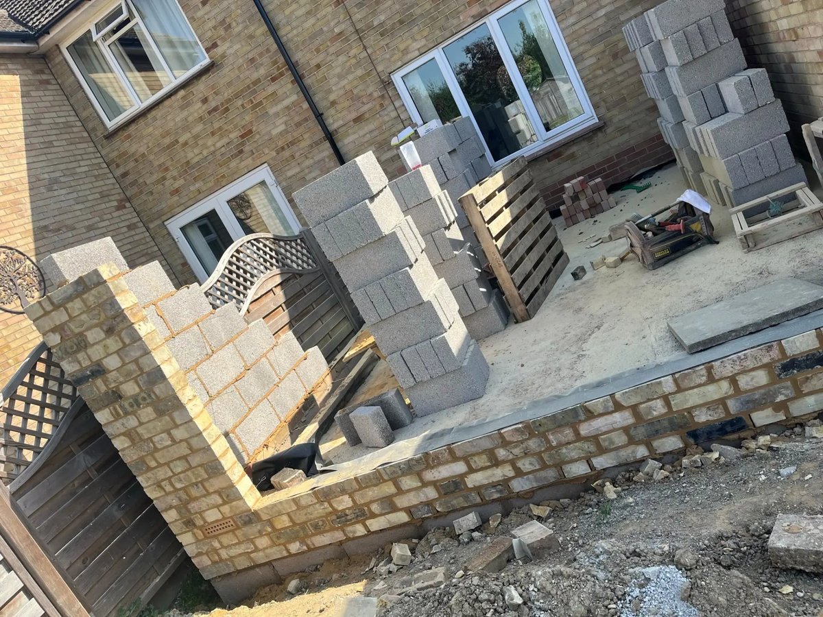 Brick and block cavity walls going up on the rear extension, New Road, Warboys