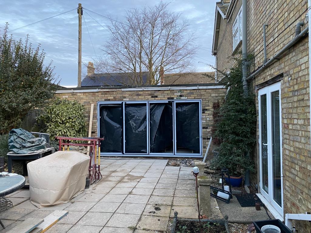 Wide bifold door opening formed in the rear brickwork, High Street Warboys