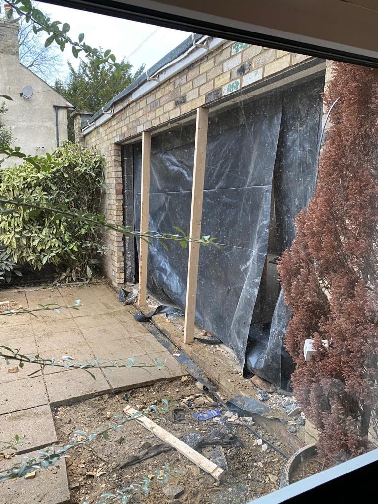 New structural opening sheeted and propped during the rear extension works, High Street Warboys