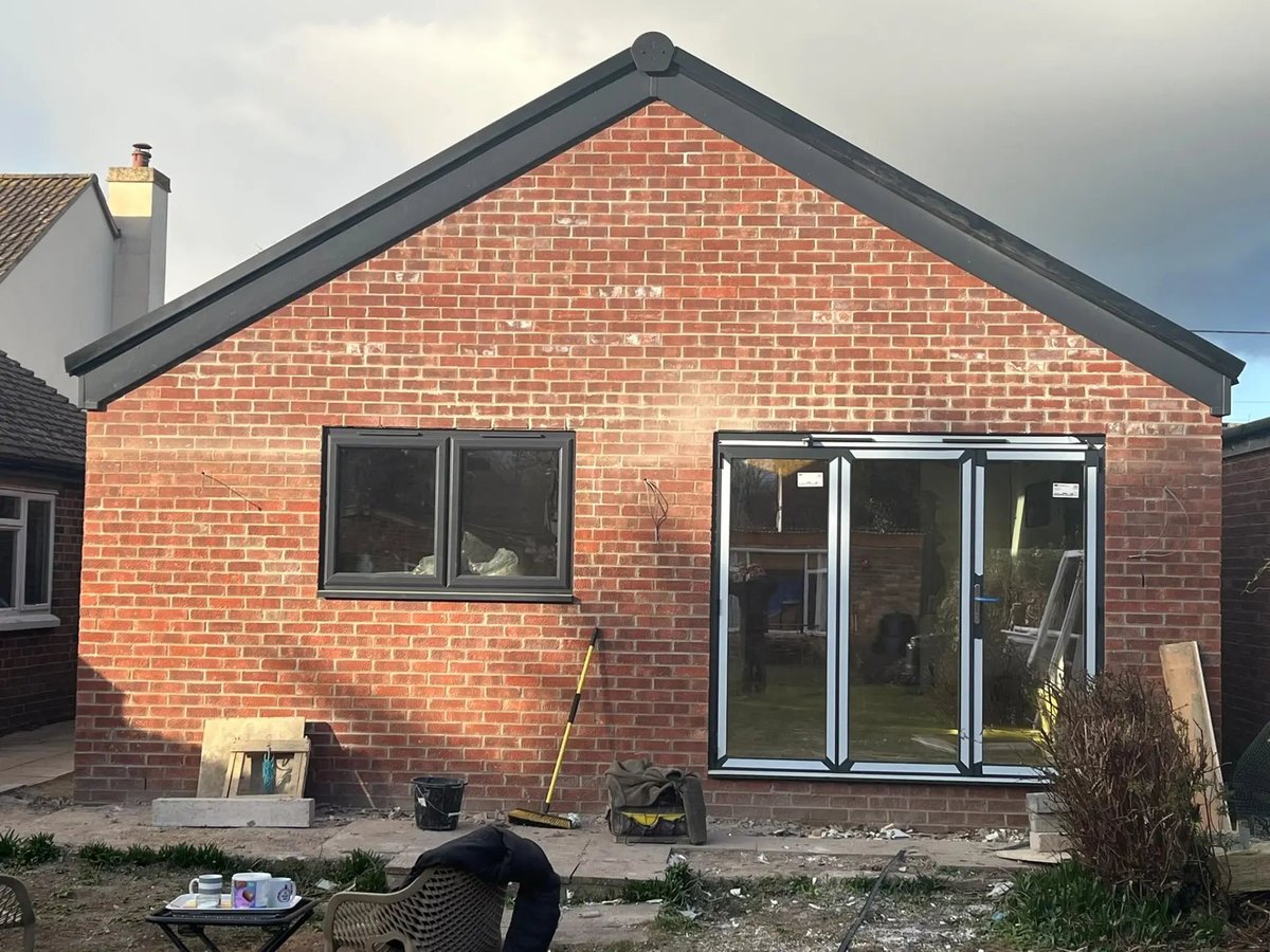Finished rear elevation with new window and bifold doors, Wyton