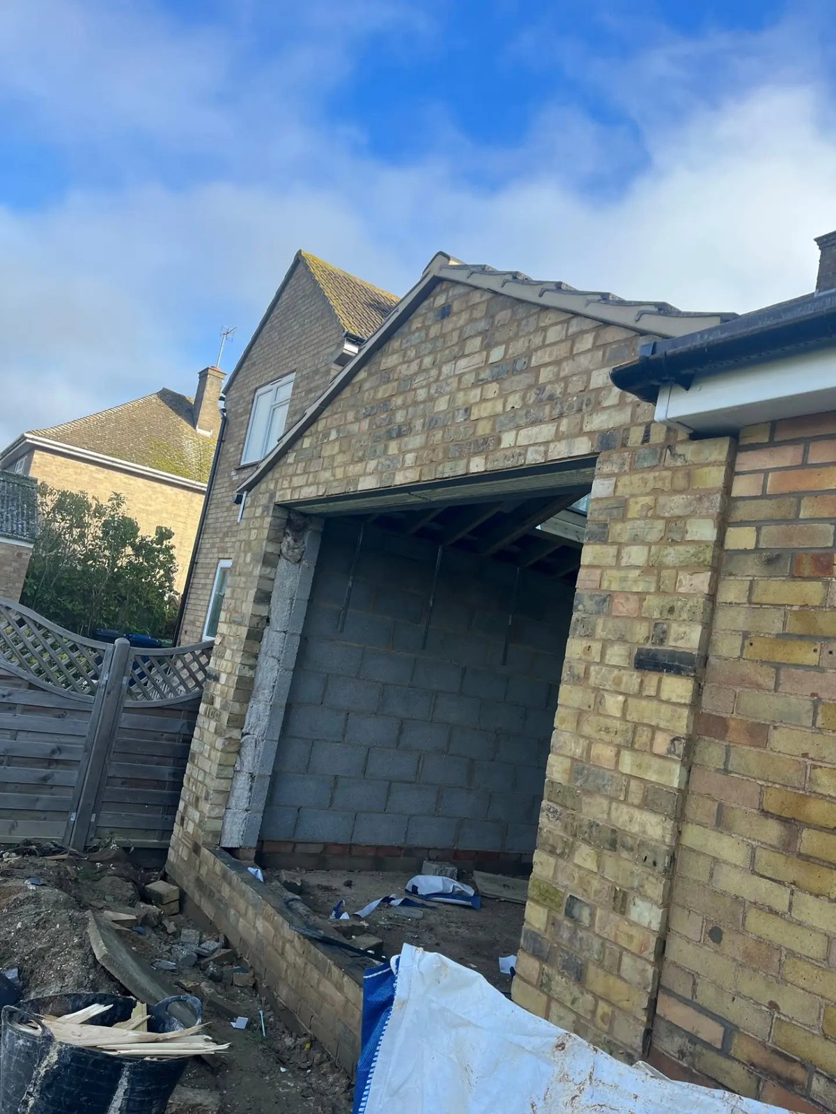 New brick gable with structural opening formed for glazed doors, Warboys