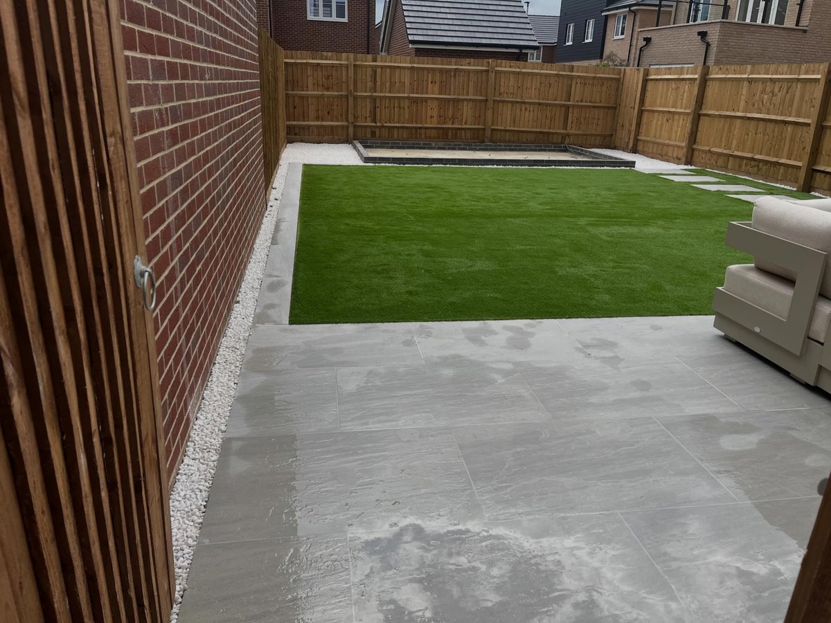 Rear garden transformation with paved terrace and new planting in Cambridgeshire